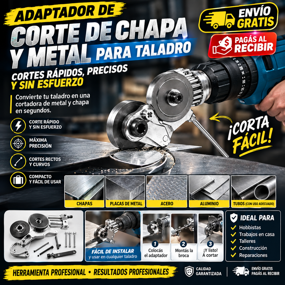 Adaptador de Corte de Chapa y Metal para Taladro