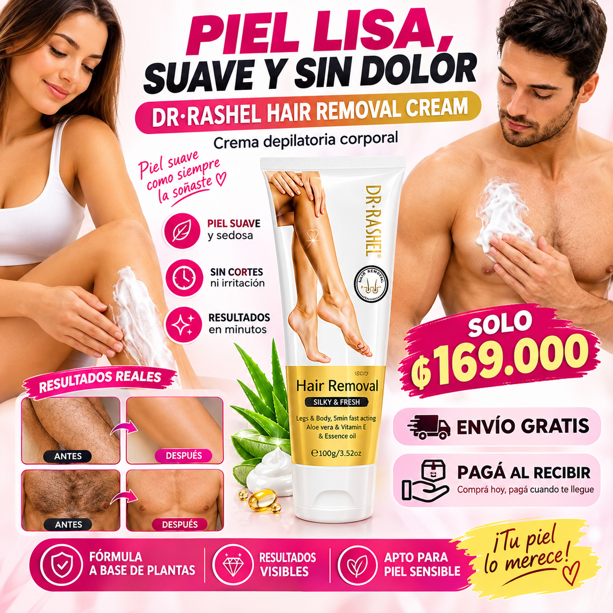 Crema Depilatoria Dr. Rashel® Silk & Fresh - Depilación Sin Dolor en 5 Minutos