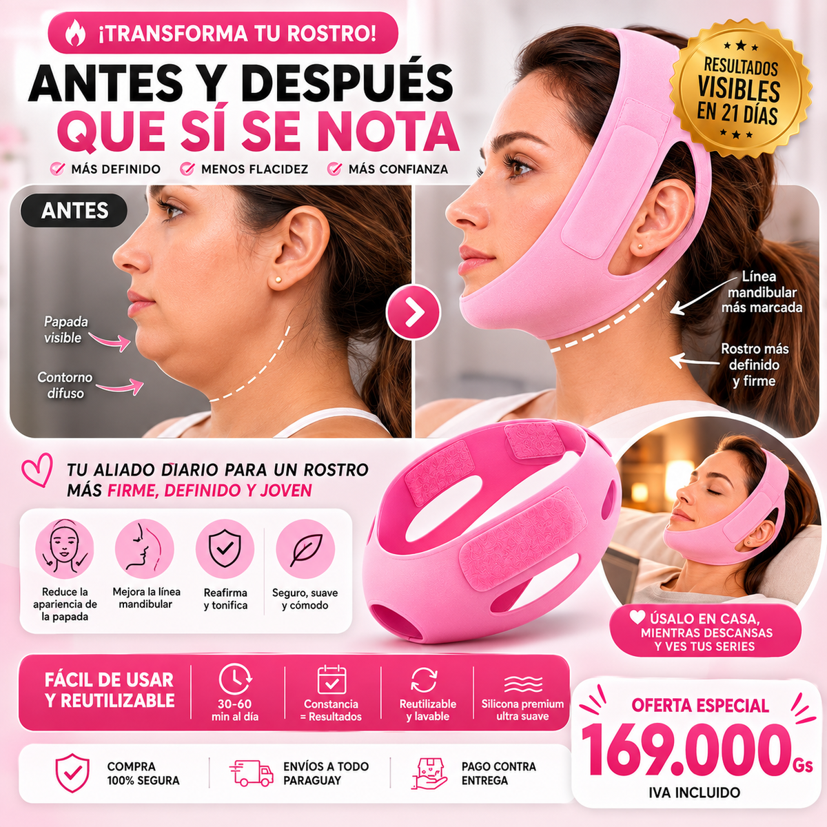 🔥 Faja Facial Reductora + Guía Ebook GRATIS de 21 Días
